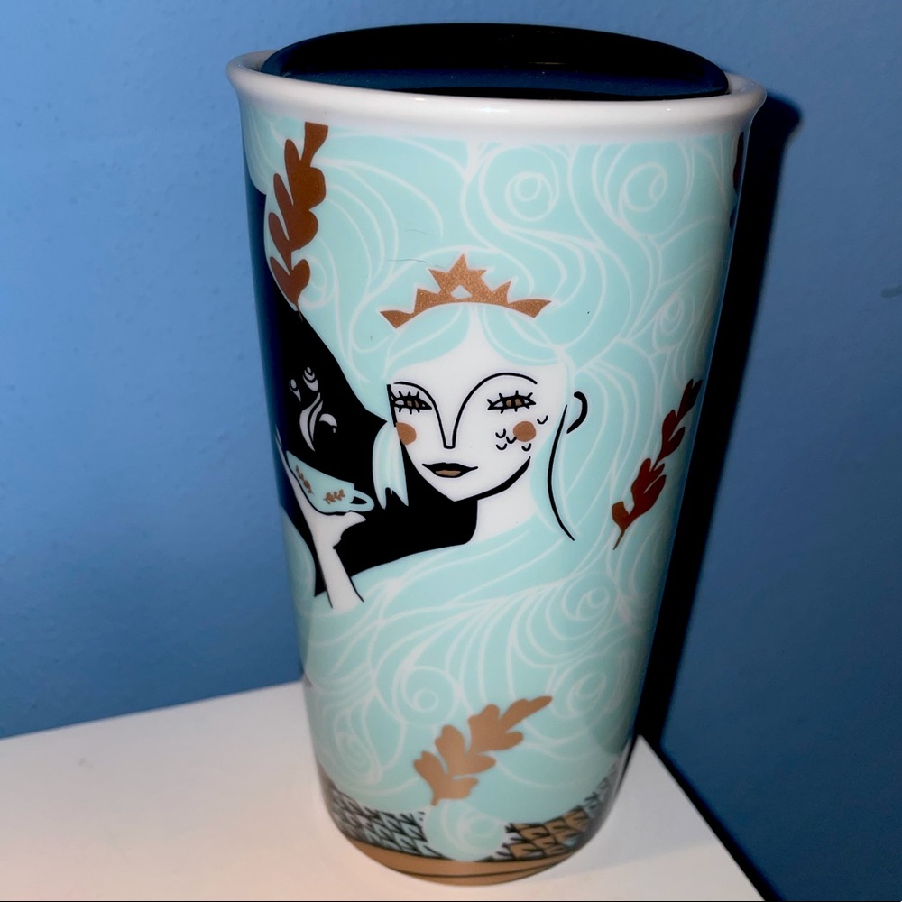 *Rare* Starbucks 2018 Holiday Wavy Aqua Siren Ceramic Double Wall Tumbler 12oz